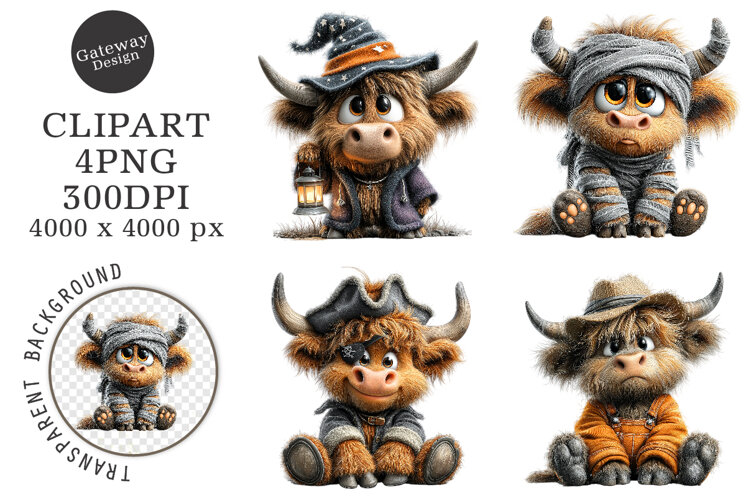 Whimsical Halloween Highland Clipart example image 1