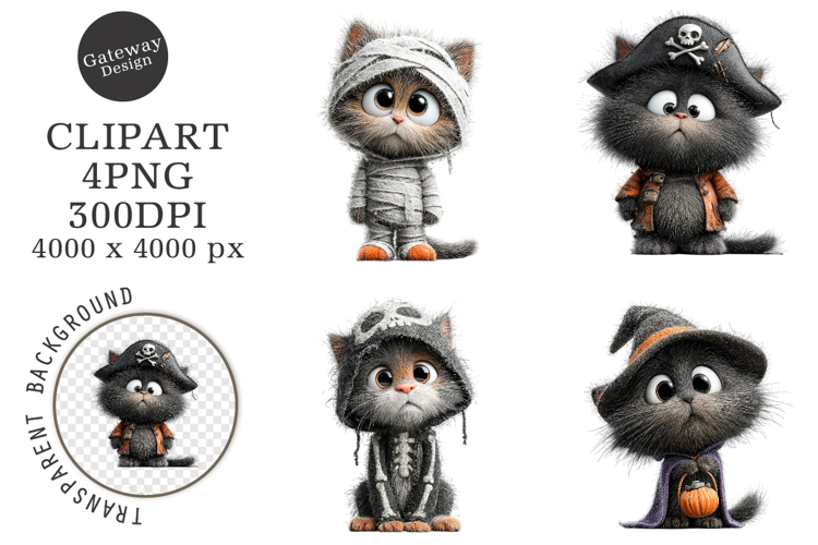 Whimsical Halloween Kitten Clipart