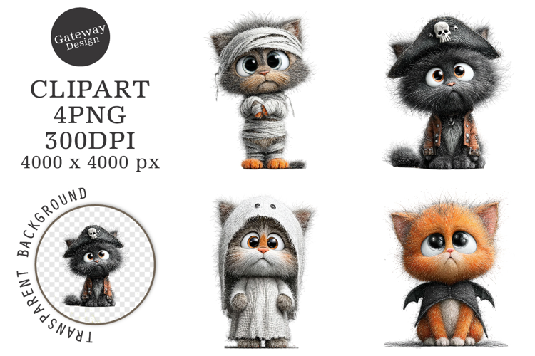 Whimsical Halloween Kitten Clipart