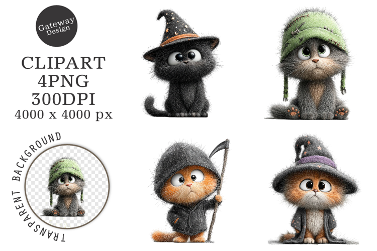 Whimsical Halloween Kitten Clipart