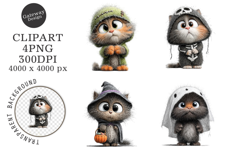 Whimsical Halloween Kitten Clipart