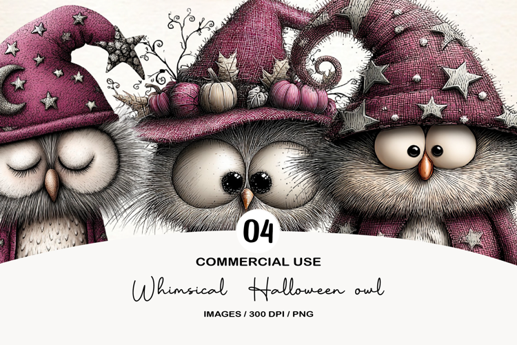 Whimsical Halloween owl Clipart