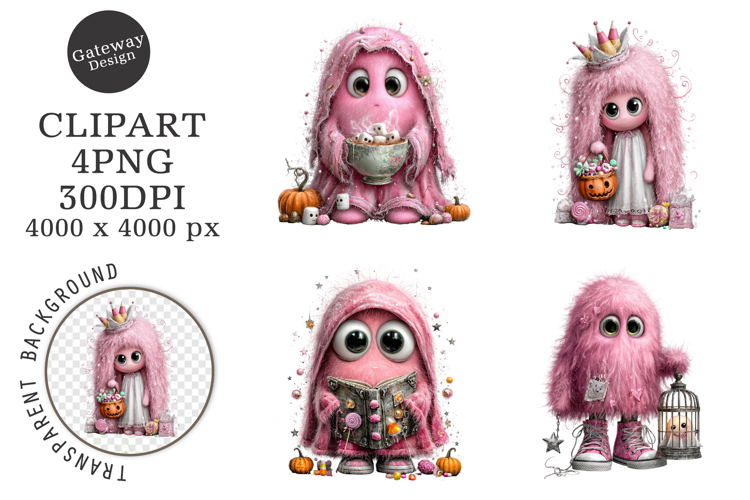Whimsical Halloween Pink Ghost Clipart