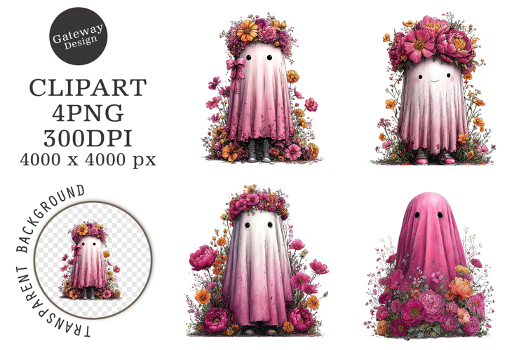 Whimsical Halloween Pink Ghost Clipart