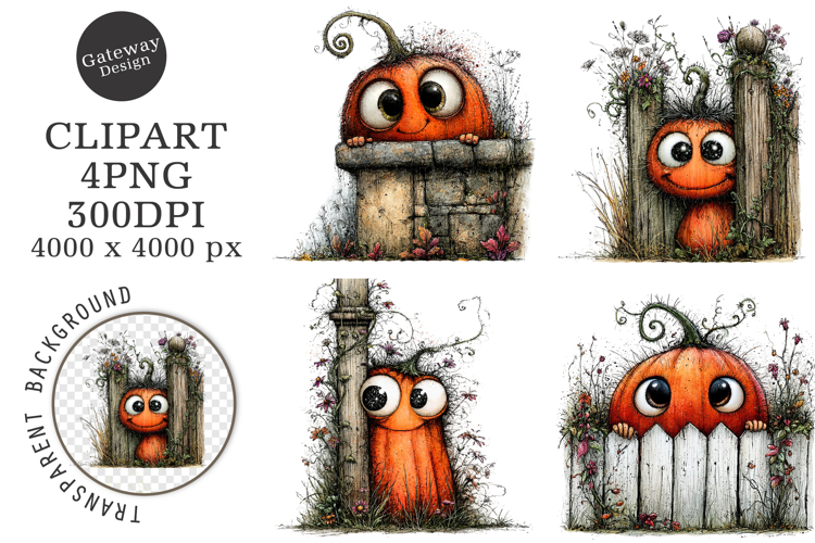 Whimsical Halloween Pumpkin Clipart example image 1