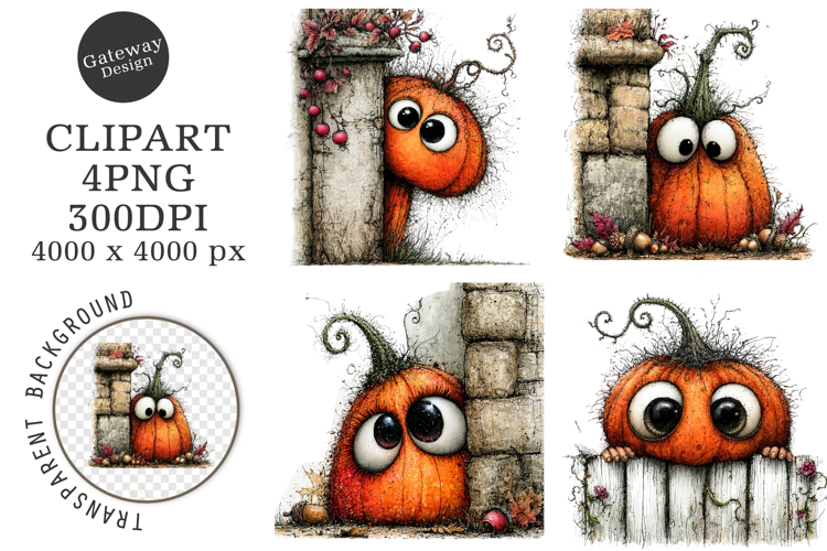 Whimsical Halloween Pumpkin Clipart example image 1