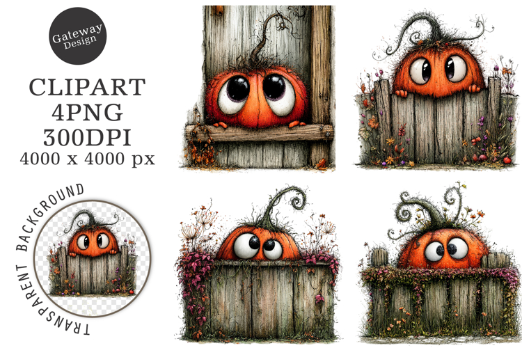 Whimsical Halloween Pumpkin Clipart example image 1