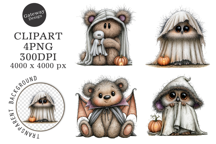 Whimsical Halloween Quirky Animal Clipart