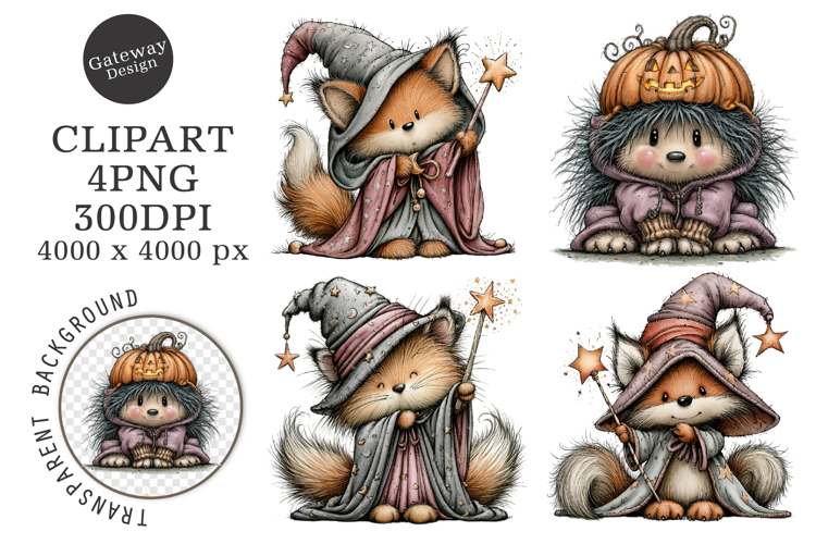 Whimsical Halloween Quirky Animal Clipart