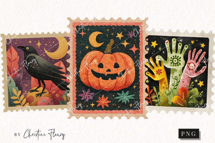 Whimsical Halloween Postage Stamps | Halloween Png