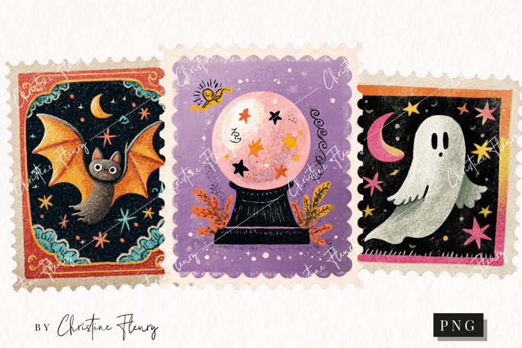 Whimsical Halloween Postage Stamps | Halloween Png