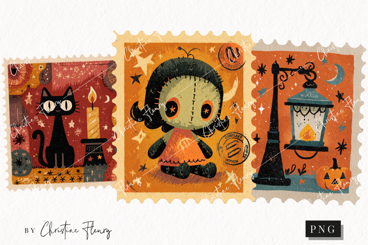 Whimsical Halloween Postage Stamps | Halloween Png
