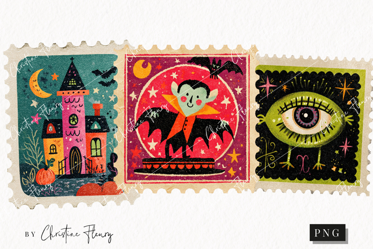 Whimsical Halloween Postage Stamps | Halloween Png