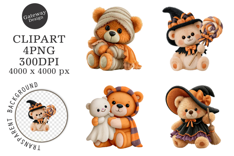 Whimsical Halloween Teddy Bear Clipart