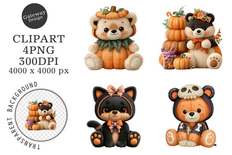 Whimsical Halloween Teddy Bear Clipart