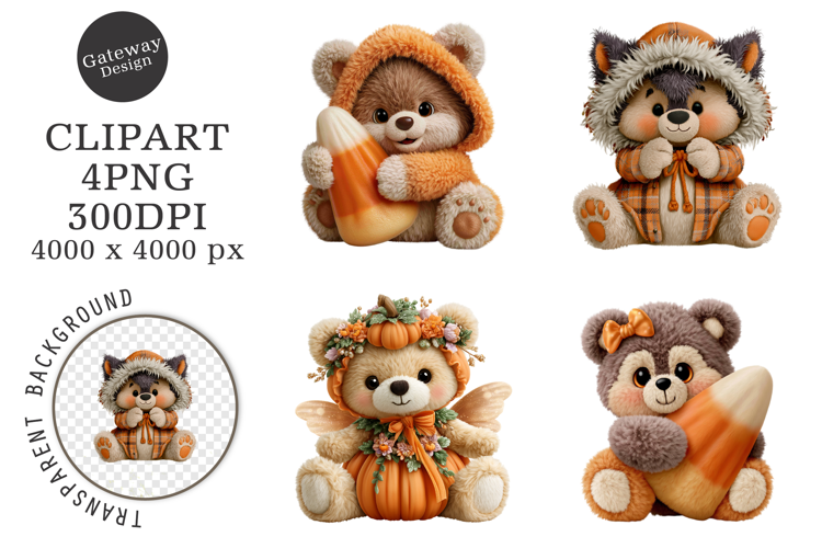 Whimsical Halloween Teddy Bear Clipart