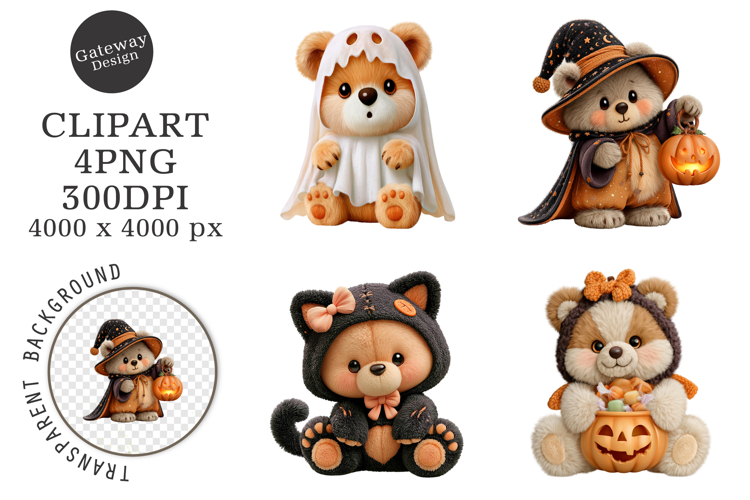 Whimsical Halloween Teddy Bear Clipart