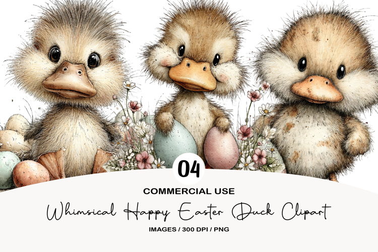 Whimsical Happy Easter Duck Clipart