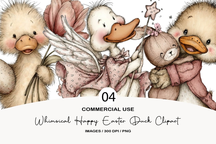 Whimsical happy easter duck clipart