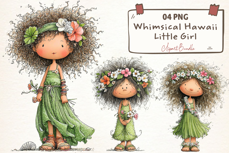 Whimsical Hawaii Little Girl Clipart