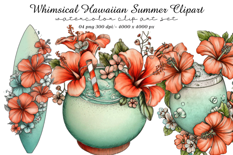 Whimsical Hawaiian Summer Clipart