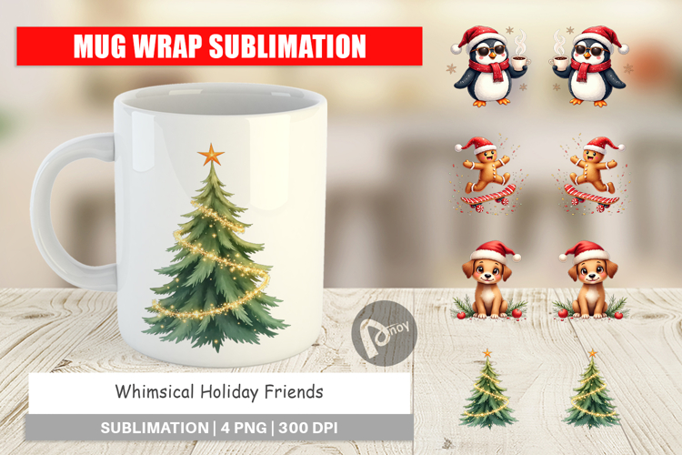 Whimsical Holiday Friends Mug Wrap