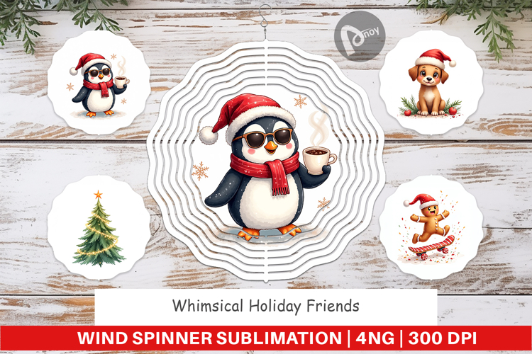 Whimsical Holiday Friends Wind Spinner