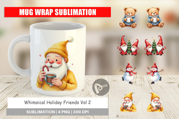Whimsical Holiday Friends Mug Wrap