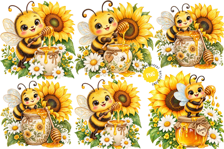 Whimsical Honey Bee & Sunflower Clipart