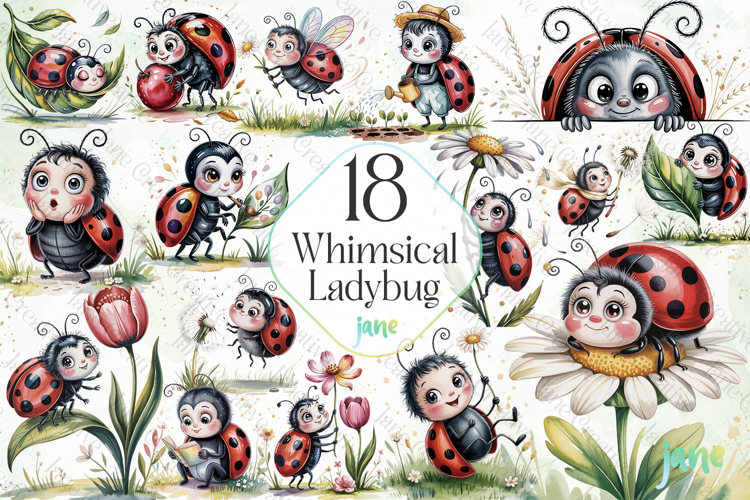 Whimsical Ladybug Clipart Bundle