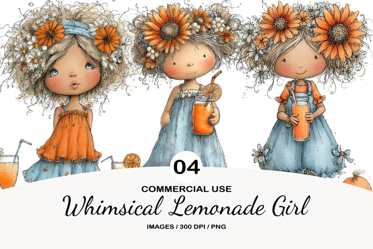 Whimsical Lemonade Girl Watercolor Clipart