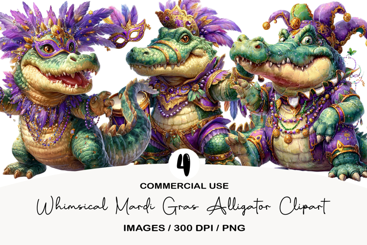 Whimsical Mardi Gras Alligator Clipart