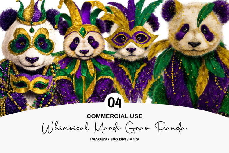 Whimsical Mardi Gras Panda Clipart