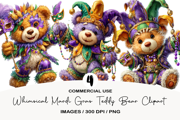 Whimsical Mardi Gras Teddy Bear Clipart