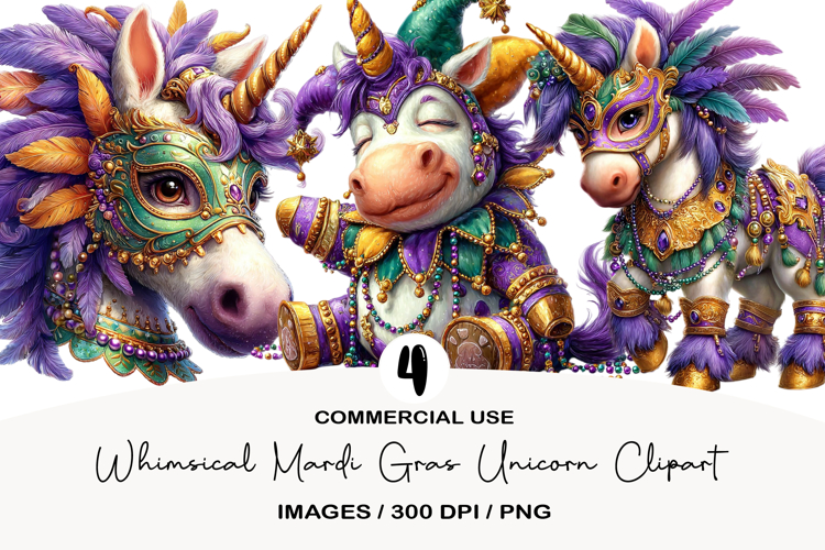 Whimsical Mardi Gras Unicorn Clipart
