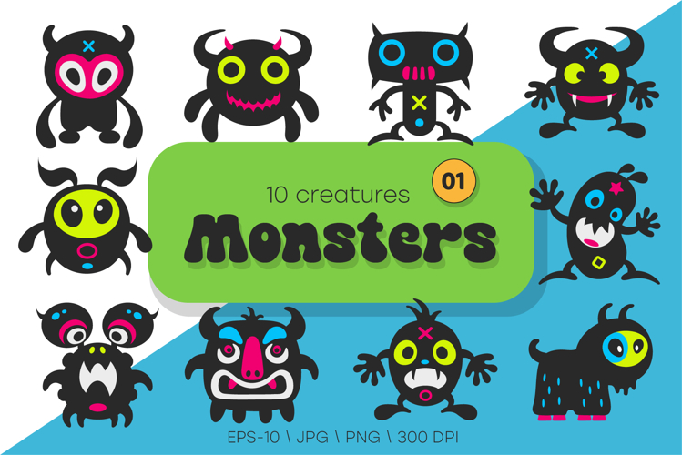 Whimsical Monsters Pack 01. Tshirt, PNG.