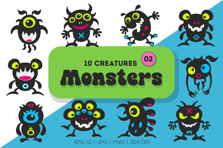 Whimsical Monsters Pack 02. Tshirt, PNG.