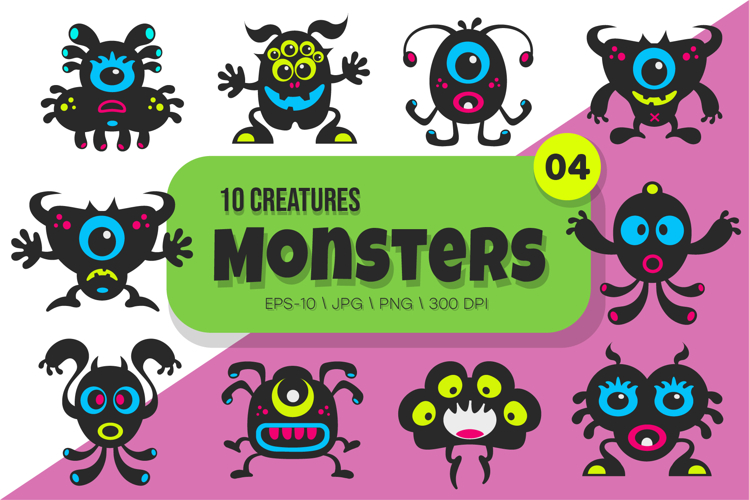 Whimsical Monsters Pack 04. Tshirt, PNG.