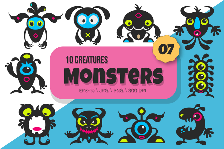 Whimsical Monsters Pack 07. Tshirt, PNG.