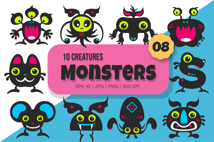 Whimsical Monsters Pack 08. Tshirt, PNG.