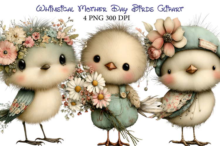 Whimsical Mother Day Birds Clipart