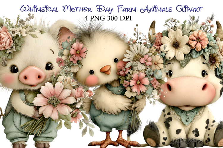 Whimsical Mother Day Farm Animals Clipart