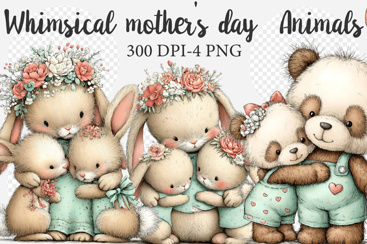 Whimsical mothers day Animals clipart