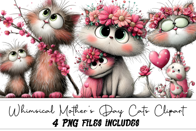 Whimsical Mothers Day Cats Clipart