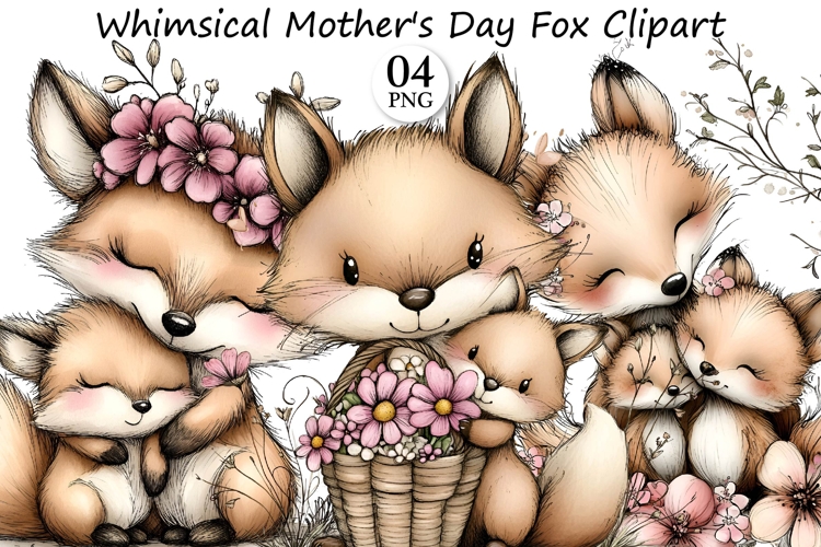 Whimsical Mothers Day Fox Clipart