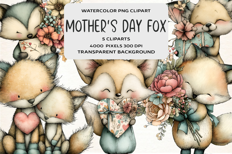 Whimsical Mothers Day Fox Clipart