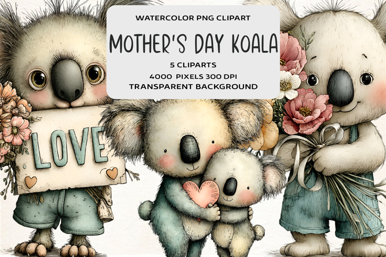 Whimsical Mothers Day Koala Clipart
