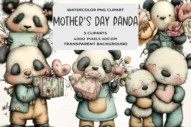 Whimsical Mothers Day Panda Clipart