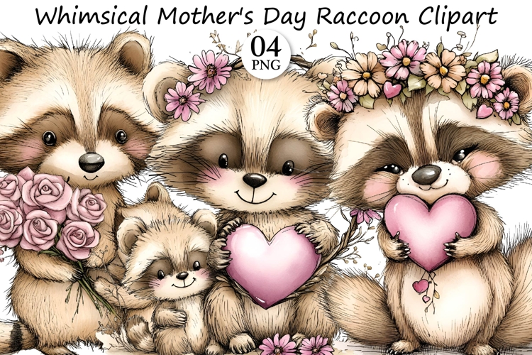 Whimsical Mothers Day Raccoon Clipart