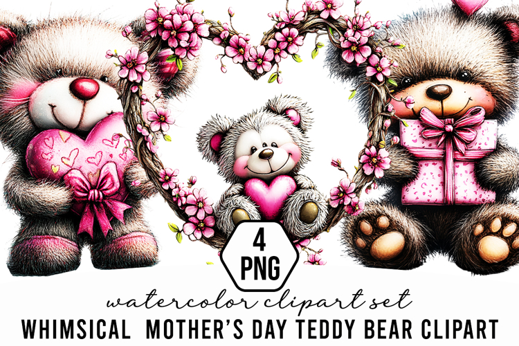 Whimsical Mother’s Day Teddy Bear Clipart